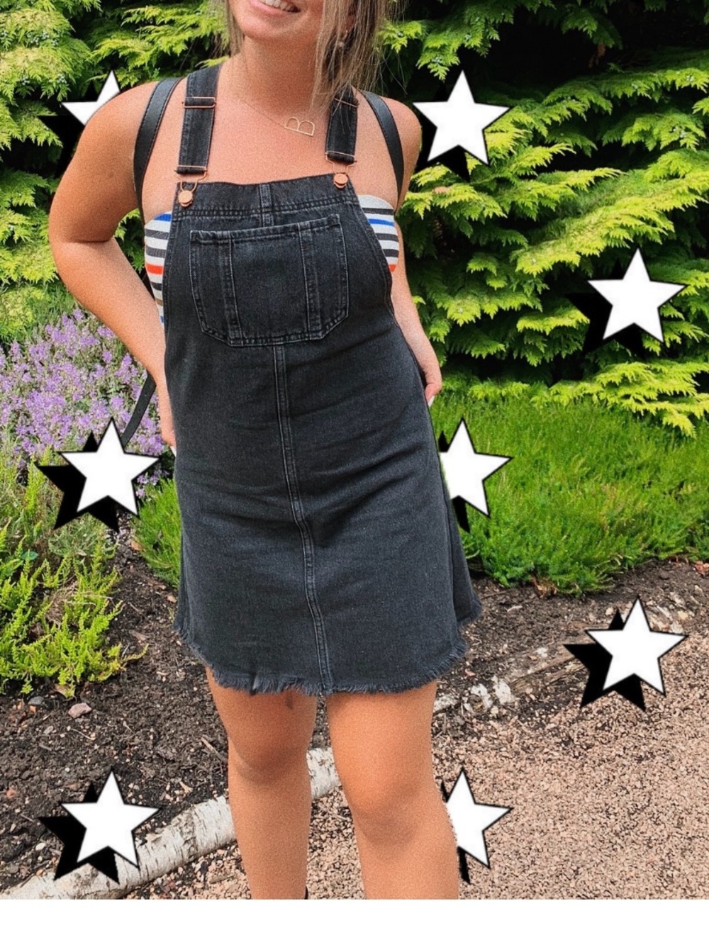 Topshop Black Denim Pinafore Dress with Raw Hem